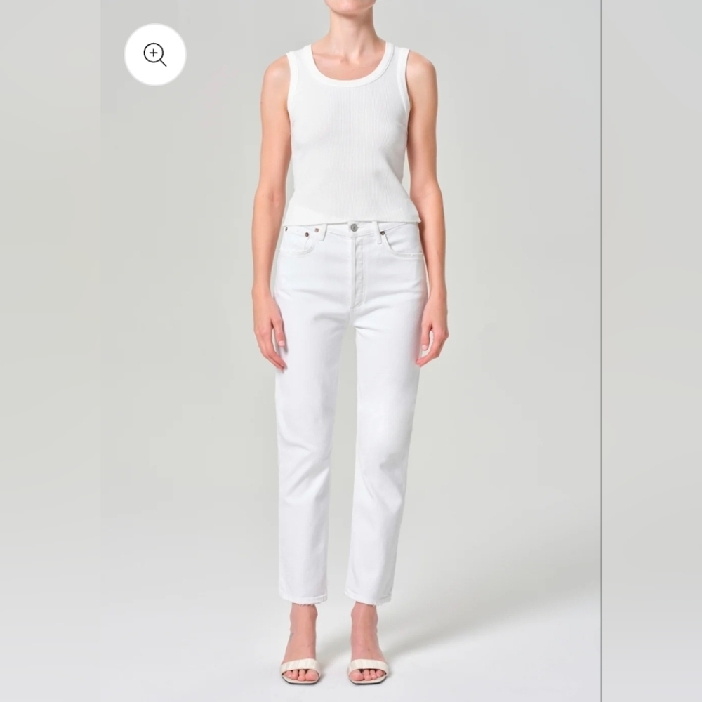 Agolde Riley High Rise Straight Crop Button Fly White Size 31